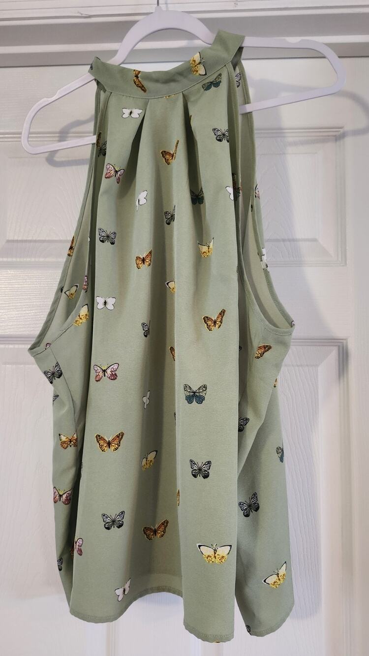 SHEIN CURVE Butterfly Print Halter Top Blouse Green Women's Plus Size 4XL #356